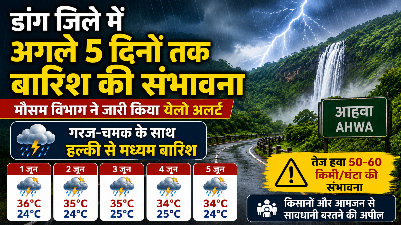 डांग जिले में अगले 5 दिनों तक बारिश की संभावना, मौसम विभाग ने जारी किया येलो अलर्ट