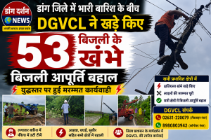 डांग में भारी बारिश से 53 बिजली के खंभे क्षतिग्रस्त, DGVCL ने बिजली आपूर्ति की बहाल।