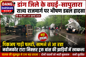 डांग जिले के वघई–सापुतारा राज्य राजमार्ग पर भीषण डबल हादसा, पिकअप पलटी तो नया टाटा मिक्सर ट्रक बचाव में बांस की झाड़ियों में जा घुसा